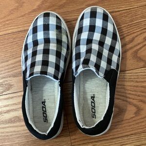 Soda Black and White Plaid Slip-On Sneakers